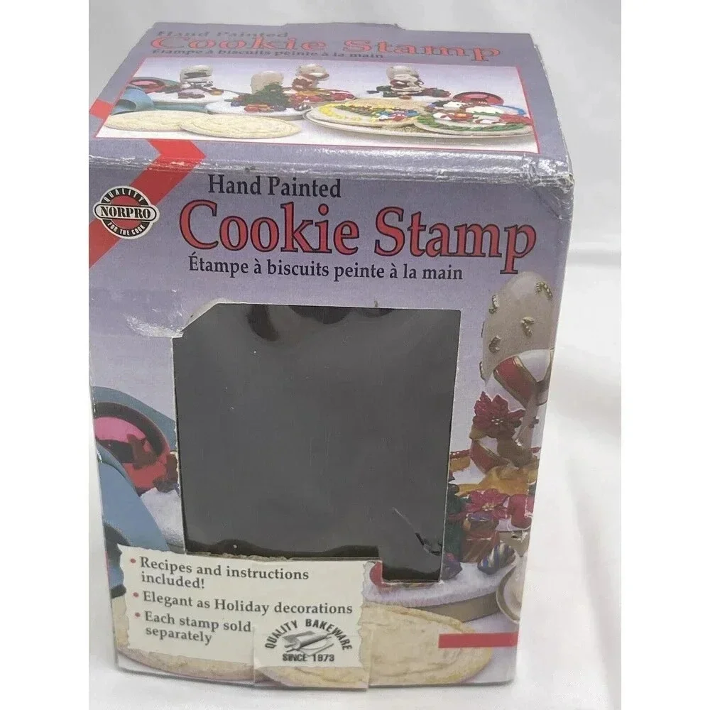 Vintage Norpro Christmas Tree Hand Painted Cookie Stamp 5” In Box